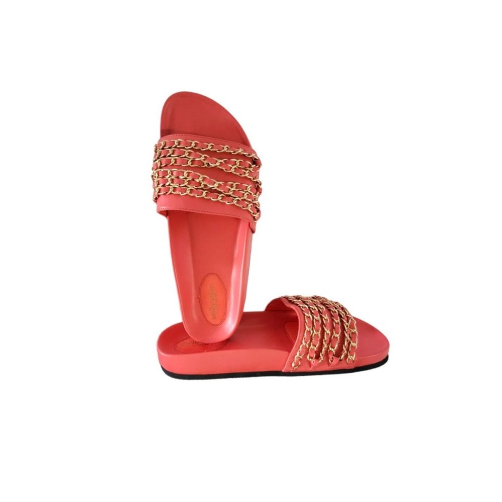 NEW Womens Slides Coral Chain Slide Wendy Williams Sandals Size 8 Coral Pink